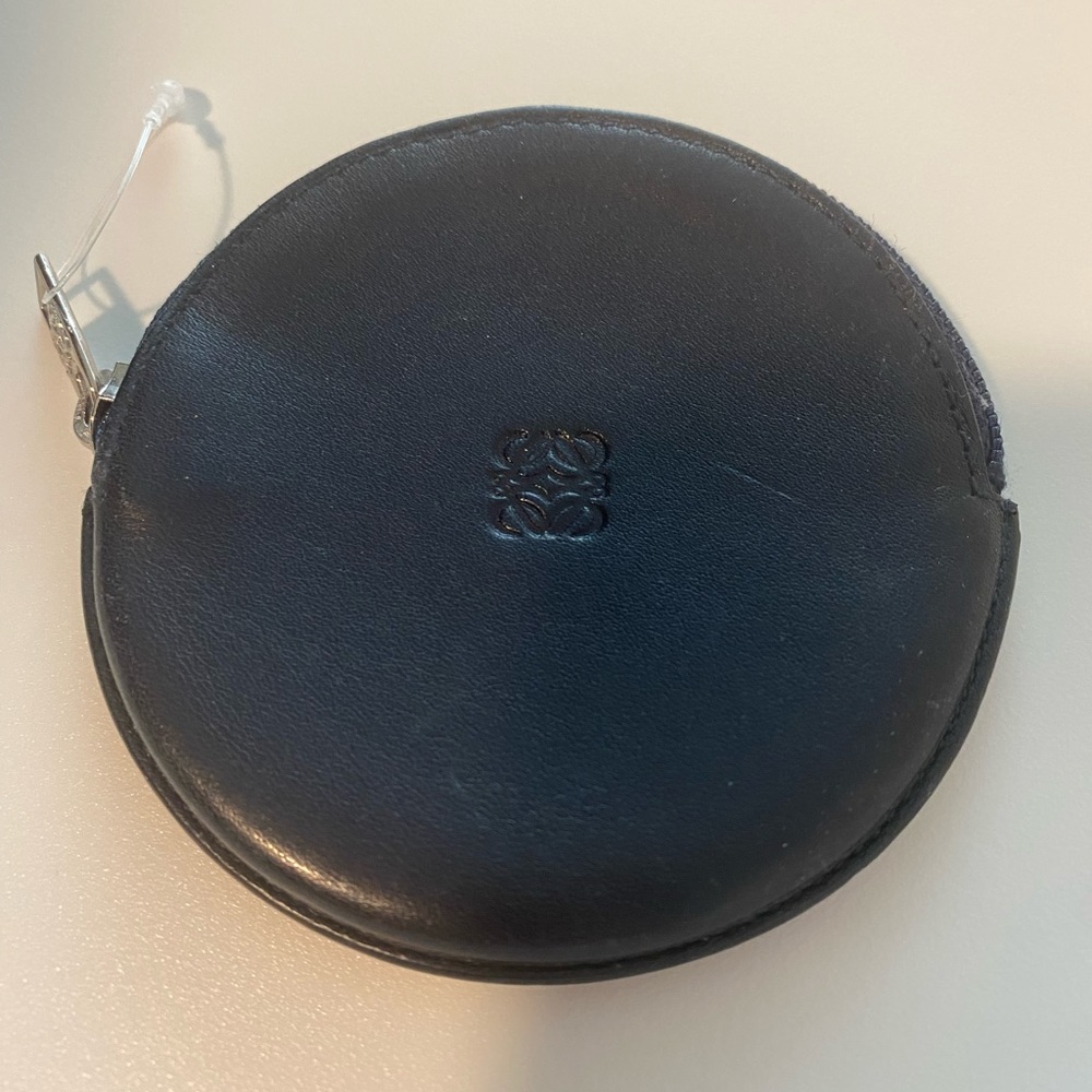 Loewe anagram logo, leather coin, pouch, round navy